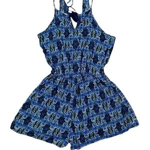 Hollister Gauze Floral Paisley Navy Blue Romper
